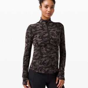 Lululemon Run Briskly 1/2 Zip Jacket 10 Heritage Camo Jacquard Black Lunar Rock